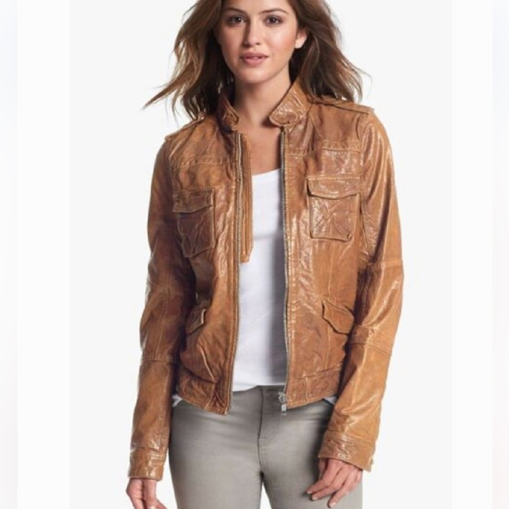 Q40 Crinkled Distressed Leather Jacket Size S